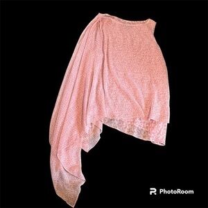 Pink one sleeve draping sleeve H by Halston floral blouse